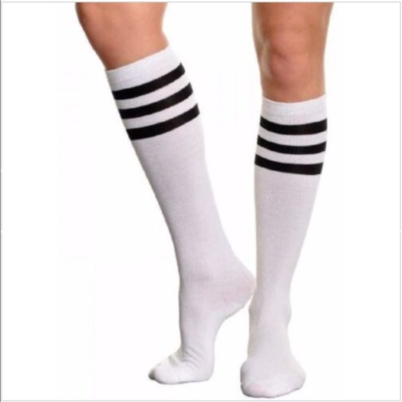 2 Pairs Knee High Socks White w/ Pink Stripes and White w/ Purple Stripes SZ 4-6 - Picture 2 of 6